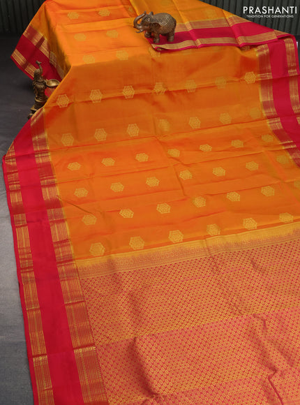 Pure kanchipuram silk saree dual shade of orange and pink with zari woven buttas and rettapet long zari woven border