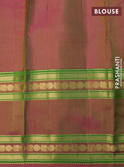 Pure kanchipuram silk saree parrot green and dual shade of pink with zari woven annam buttas and rettapet long zari woven border