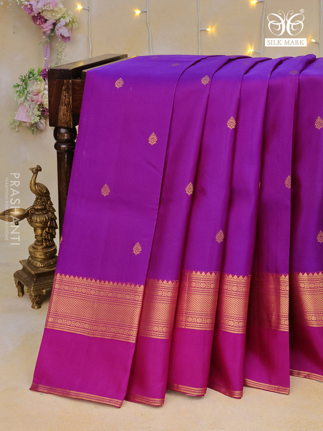 Pure kanchipuram silk saree purple with zari woven buttas and ganga jamuna border