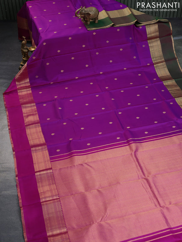 Pure kanchipuram silk saree purple with zari woven buttas and ganga jamuna border