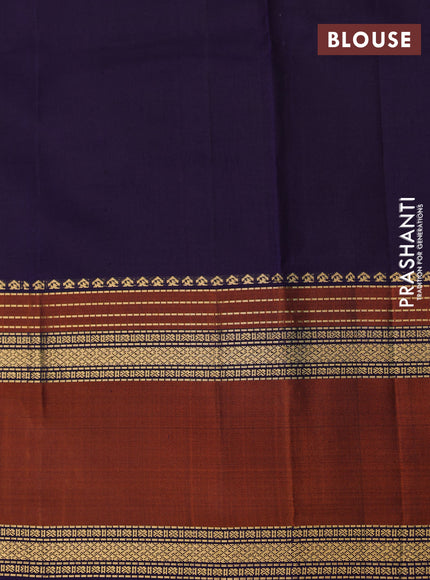 Pure kanchipuram silk saree dark magenta and navy blue with plain body and rettapet long zari woven border