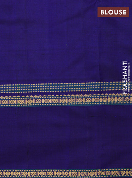 Pure kanchipuram silk saree dual shade of bluish green and blue with plain body and rettapet long zari woven border