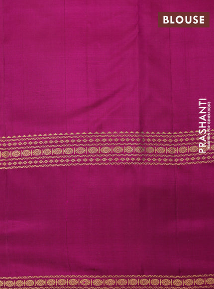 Pure kanchipuram silk saree dual shade of pinkish orange and magenta pink with plain body and rettapet long zari woven border