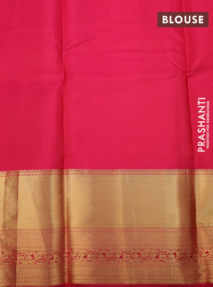 Pure kanchipuram silk saree peacock green and pink with plain body and long zari woven border