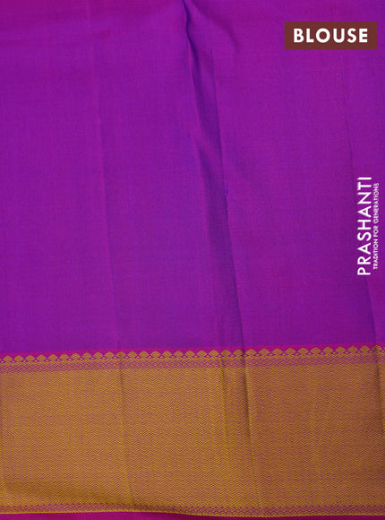 Pure kanchipuram silk saree blue and purple with allover self emboss and zari woven border