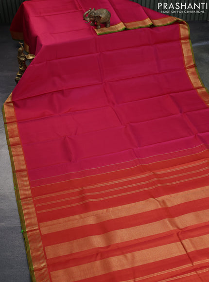 Pure kanchipuram silk saree pink and orange with plain body and zari woven border