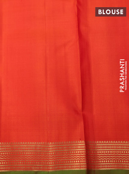 Pure kanchipuram silk saree pink and orange with plain body and zari woven border