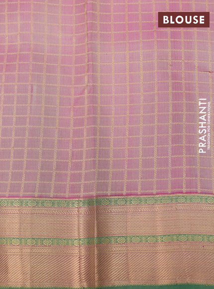 Pure kanchipuram silk saree pista green and dual shade of pink with plain body and zari woven border