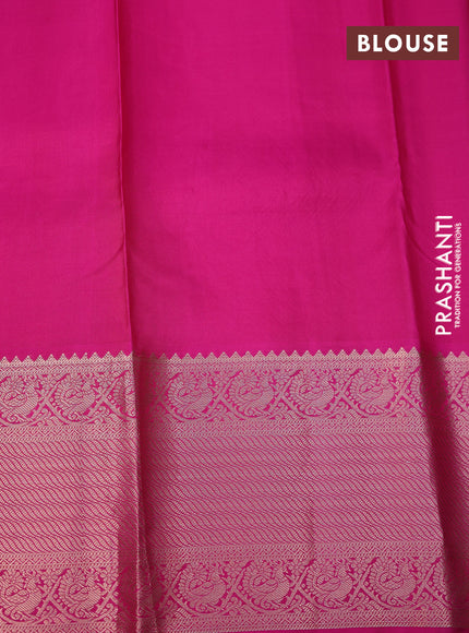 Pure kanchipuram silk saree dual shade of pinkish green and pink with zari woven buttas and zari woven border