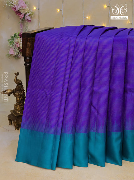 Pure kanchipuram silk saree royal blue and teal blue with allover zari weaves and simple border