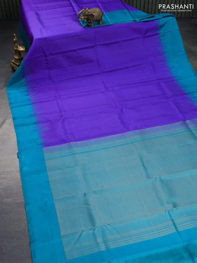 Pure kanchipuram silk saree royal blue and teal blue with allover zari weaves and simple border