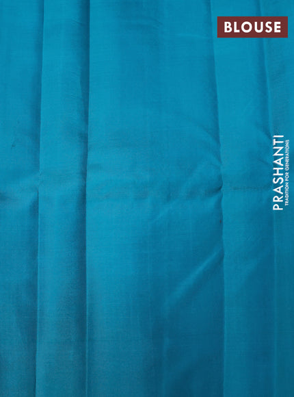 Pure kanchipuram silk saree royal blue and teal blue with allover zari weaves and simple border