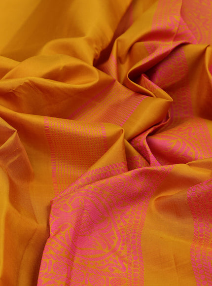 Pure kanchipuram silk saree mustard yellow with plain body and thread woven border