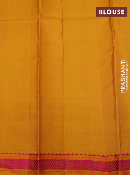 Pure kanchipuram silk saree mustard yellow with plain body and thread woven border