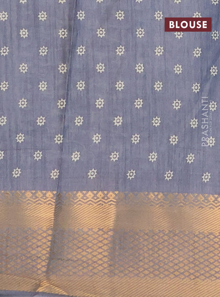 Semi dola saree grey with allover warli prints and zari woven border