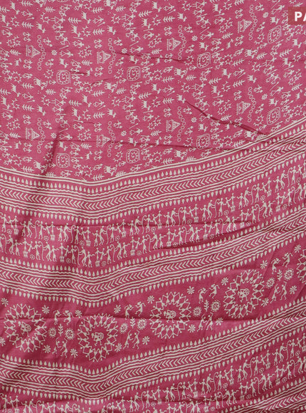 Semi dola saree pink with allover warli prints and zari woven border