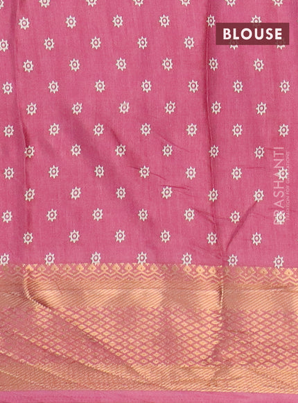 Semi dola saree pink with allover warli prints and zari woven border