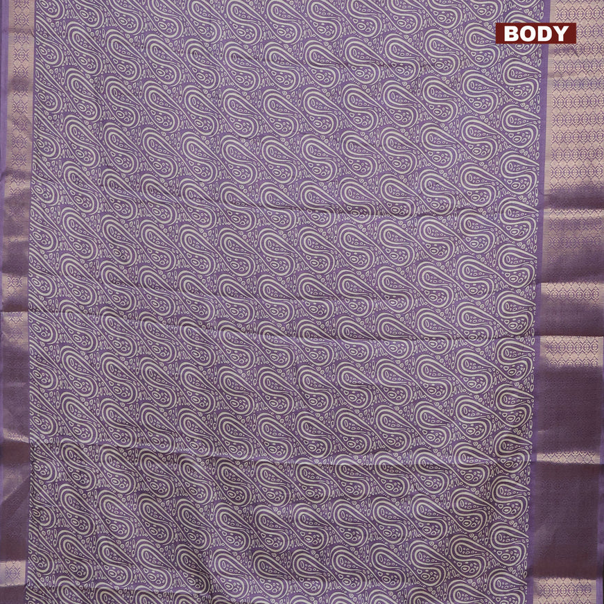 Semi dola saree pastel lavender with allover prints and zari woven border