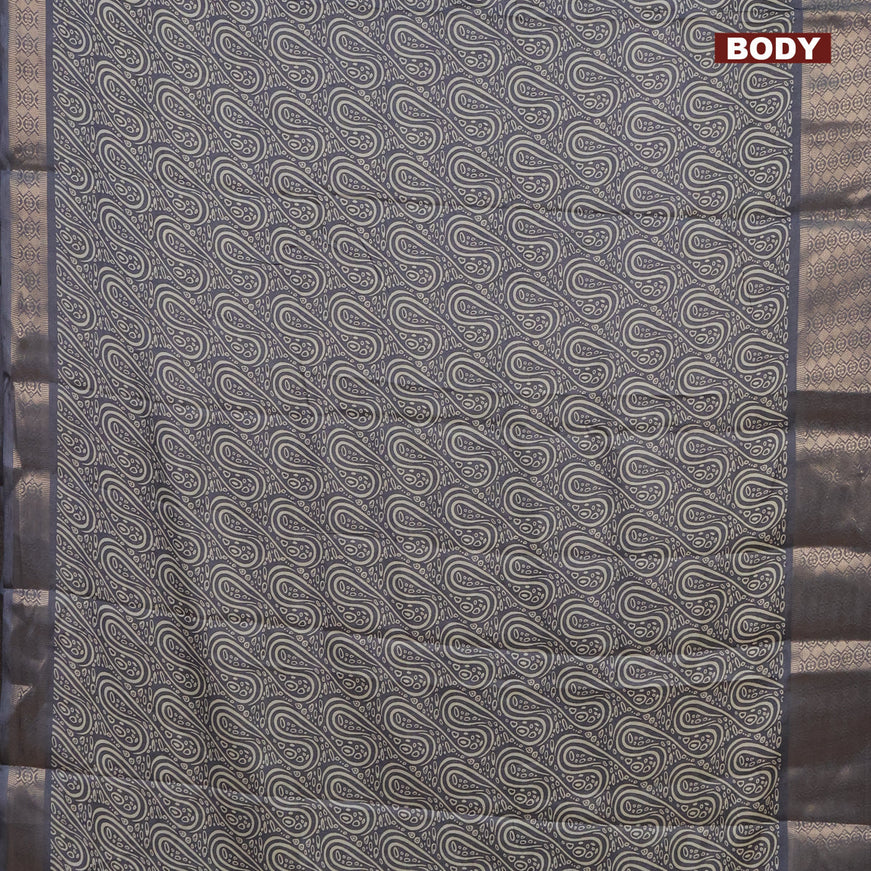 Semi dola saree grey with allover prints and zari woven border