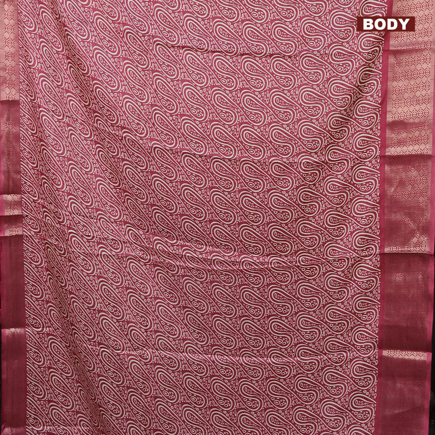 Semi dola saree onion pink with allover prints and zari woven border