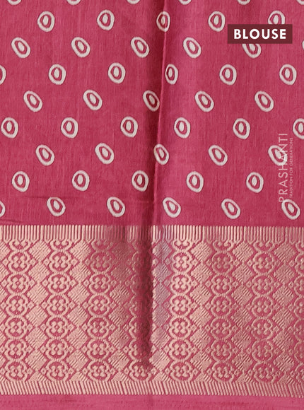 Semi dola saree onion pink with allover prints and zari woven border