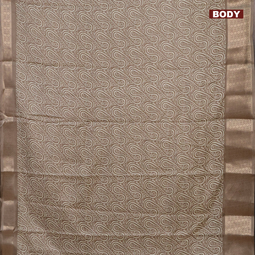 Semi dola saree grey shade with allover prints and zari woven border