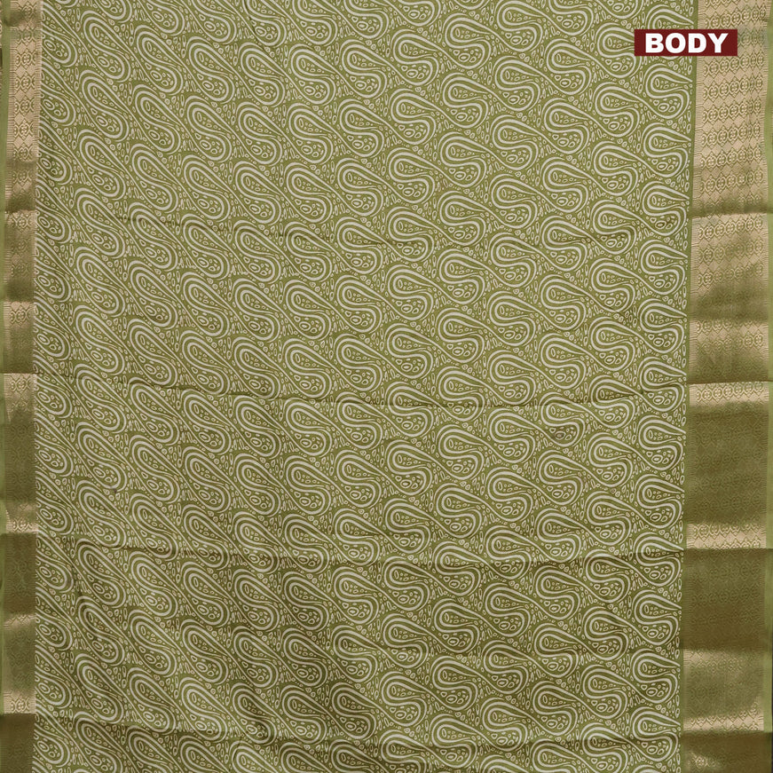 Semi dola saree green with allover prints and zari woven border