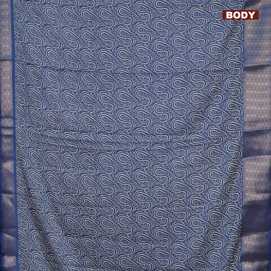 Semi dola saree blue with allover prints and zari woven border