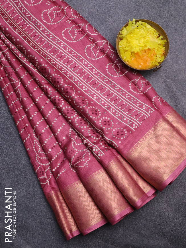 Semi dola saree onion pink with allover prints and zari woven border