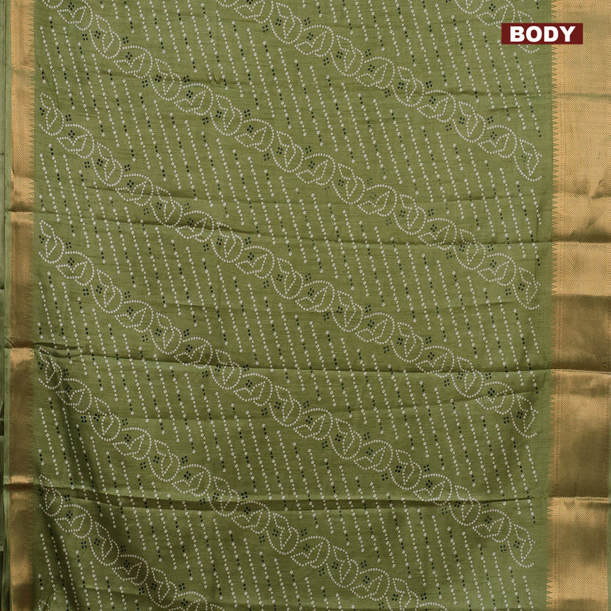 Semi dola saree green with allover prints and zari woven border