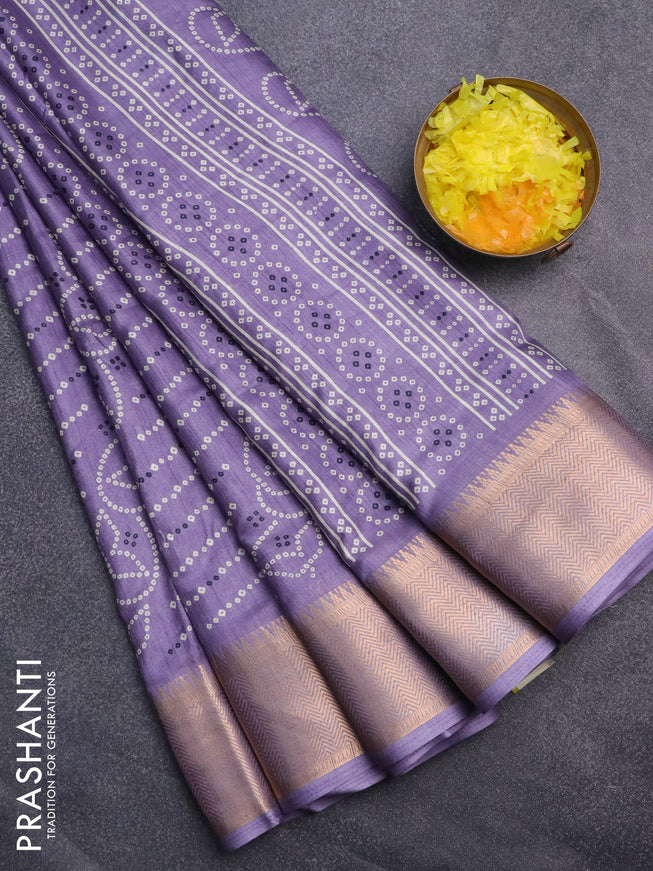 Semi dola saree pastel violet with allover prints and zari woven border