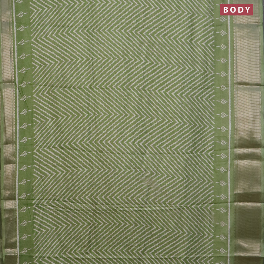 Semi dola saree pastel green with allover zig zag ikat weaves and zari woven border