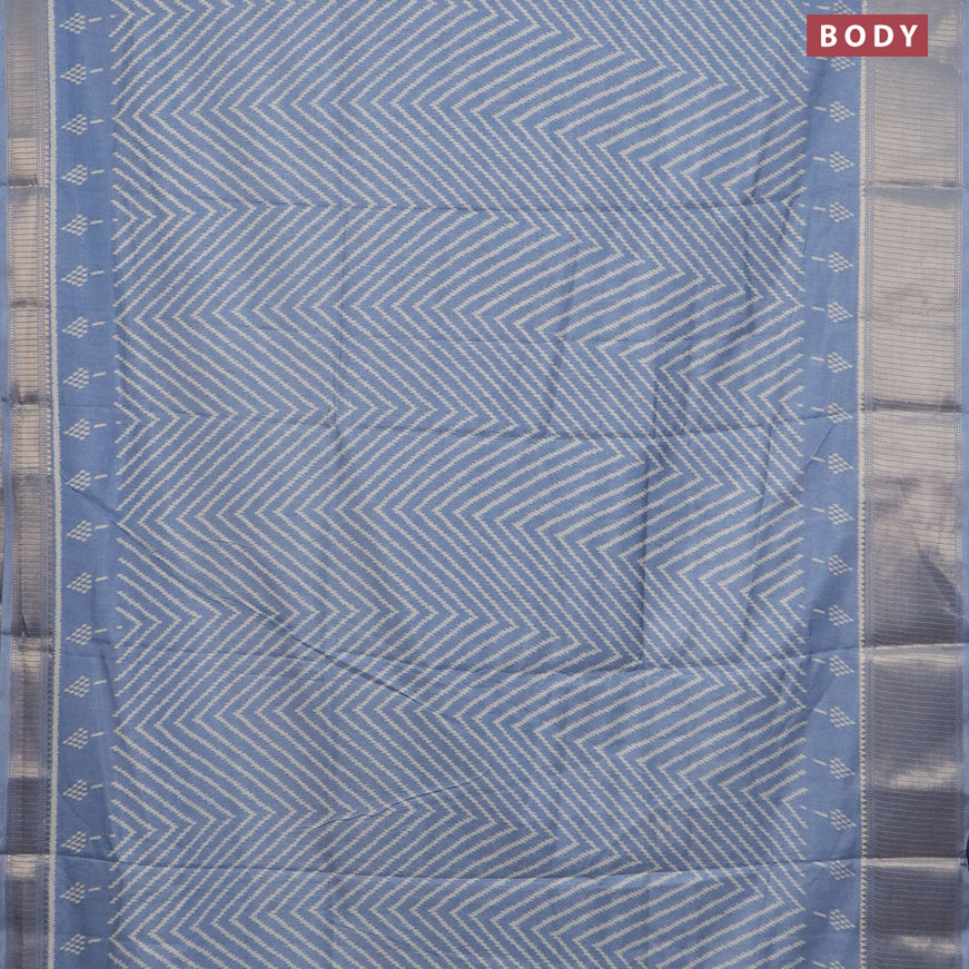 Semi dola saree pastel blue with allover zig zag ikat weaves and zari woven border