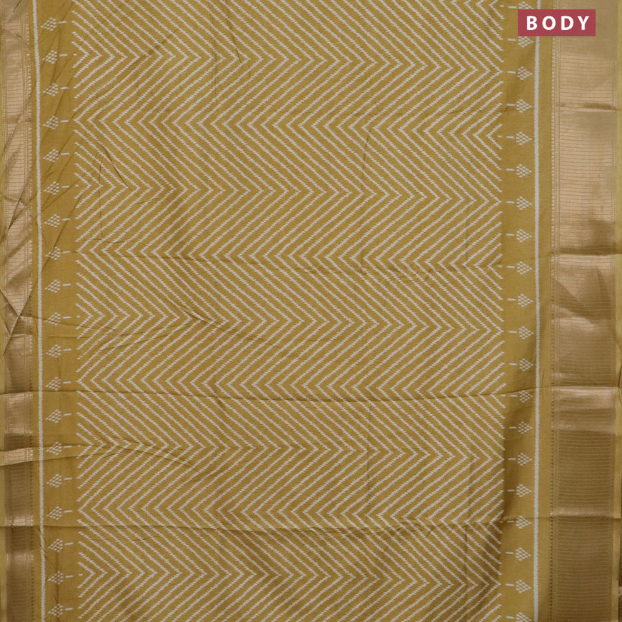 Semi dola saree mustard shade with allover zig zag ikat weaves and zari woven border