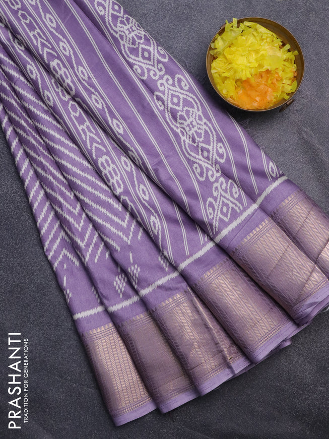 Semi dola saree pastel violet shade with allover zig zag ikat weaves and zari woven border