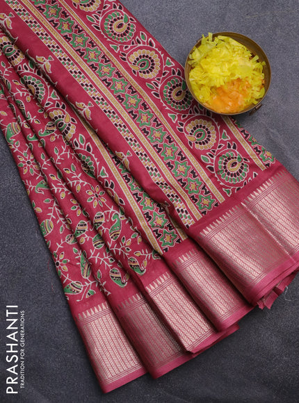 Semi dola saree onion pink with allover prints and zari woven border