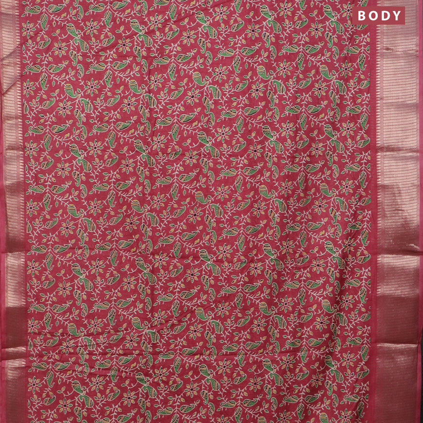 Semi dola saree onion pink with allover prints and zari woven border