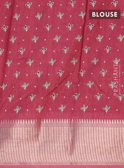 Semi dola saree onion pink with allover prints and zari woven border