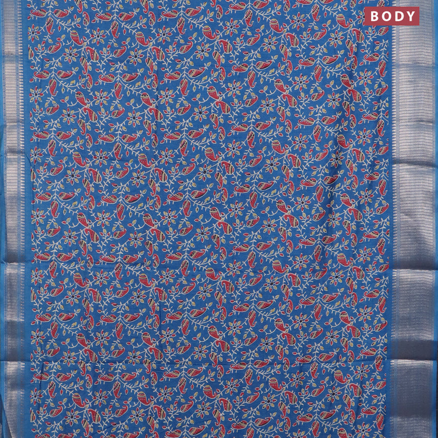 Semi dola saree cs blue with allover prints and zari woven border