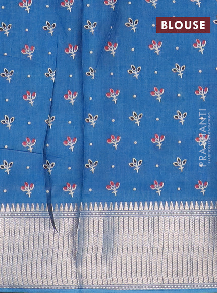 Semi dola saree cs blue with allover prints and zari woven border