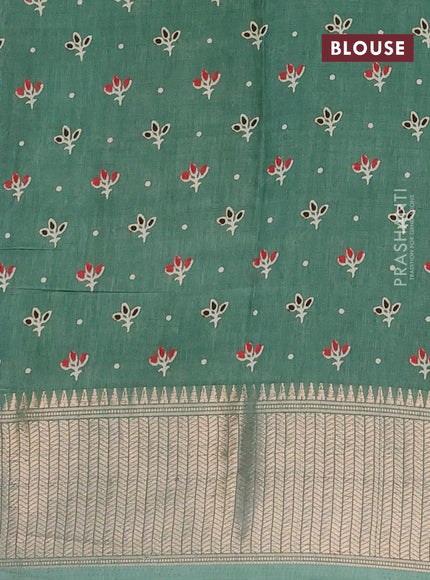 Semi dola saree green shade with allover prints and zari woven border