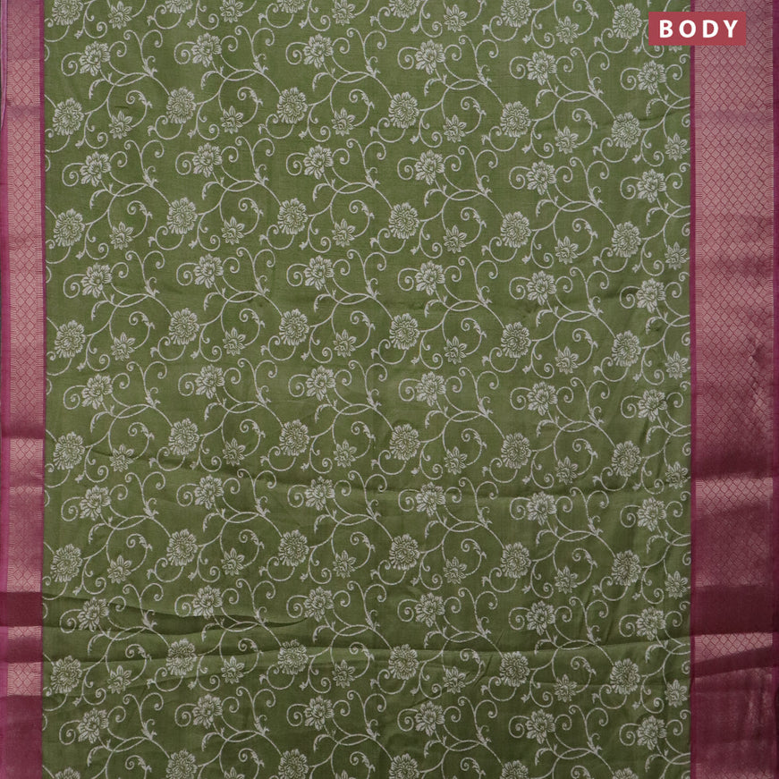 Semi dola saree pastel green and mauve pink with allover floral prints and zari woven border