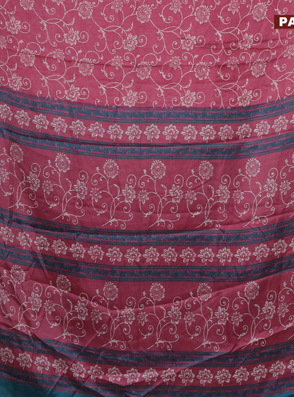 Semi dola saree mauve pink and peacock green with allover floral prints and zari woven border