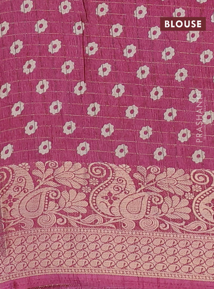 Semi dola saree brown shade and mauve pink with allover silver zari checks & butta prints and long kalamkari printed zari border