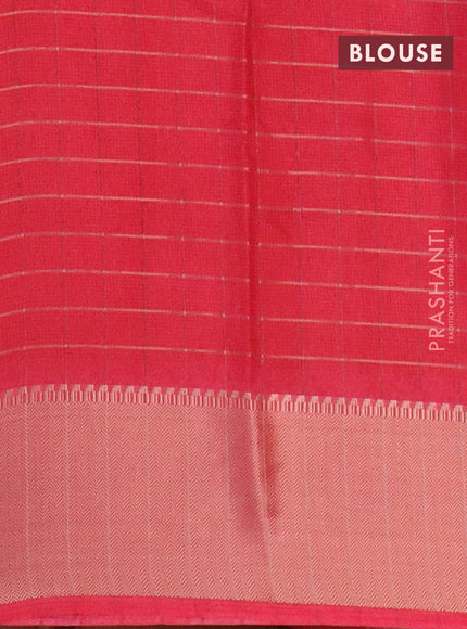 Semi dola saree green and pink with allover zari checked pattern and long madhubani printed zari border