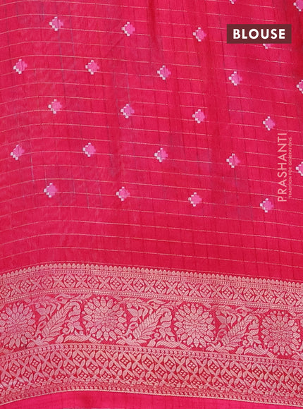 Semi dola saree off white and pink with allover silver zari checks & pichwai prints and silver zari woven border