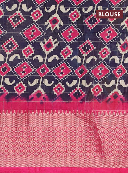 Semi dola saree dark blue and pink with allover zari checks & ikat style prints and zari woven border