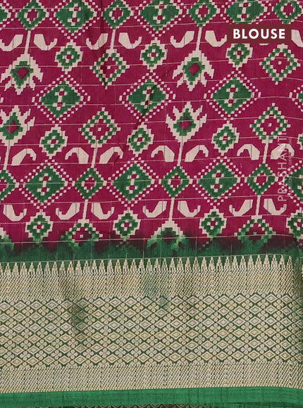 Semi dola saree magenta pink and green with allover zari checks & ikat style prints and zari woven border