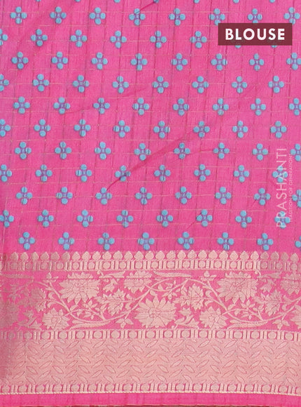 Semi dola saree light blue and pink with allover zari checks & pichwai prints and zari woven border