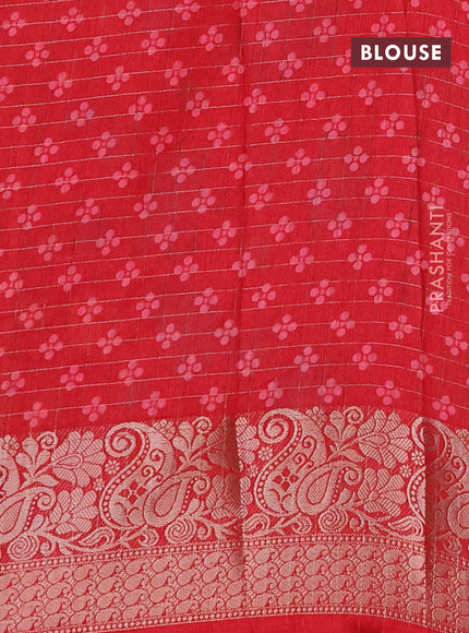 Semi dola saree green and pink with allover zari checks & pichwai prints and zari woven border